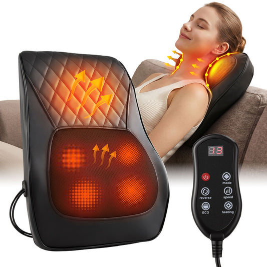 Livemor Back Massager Pillow with Heat & Traction, Neck, Shoulder Ergonomic Backrest for Office Chair & Lumbar Support- Large