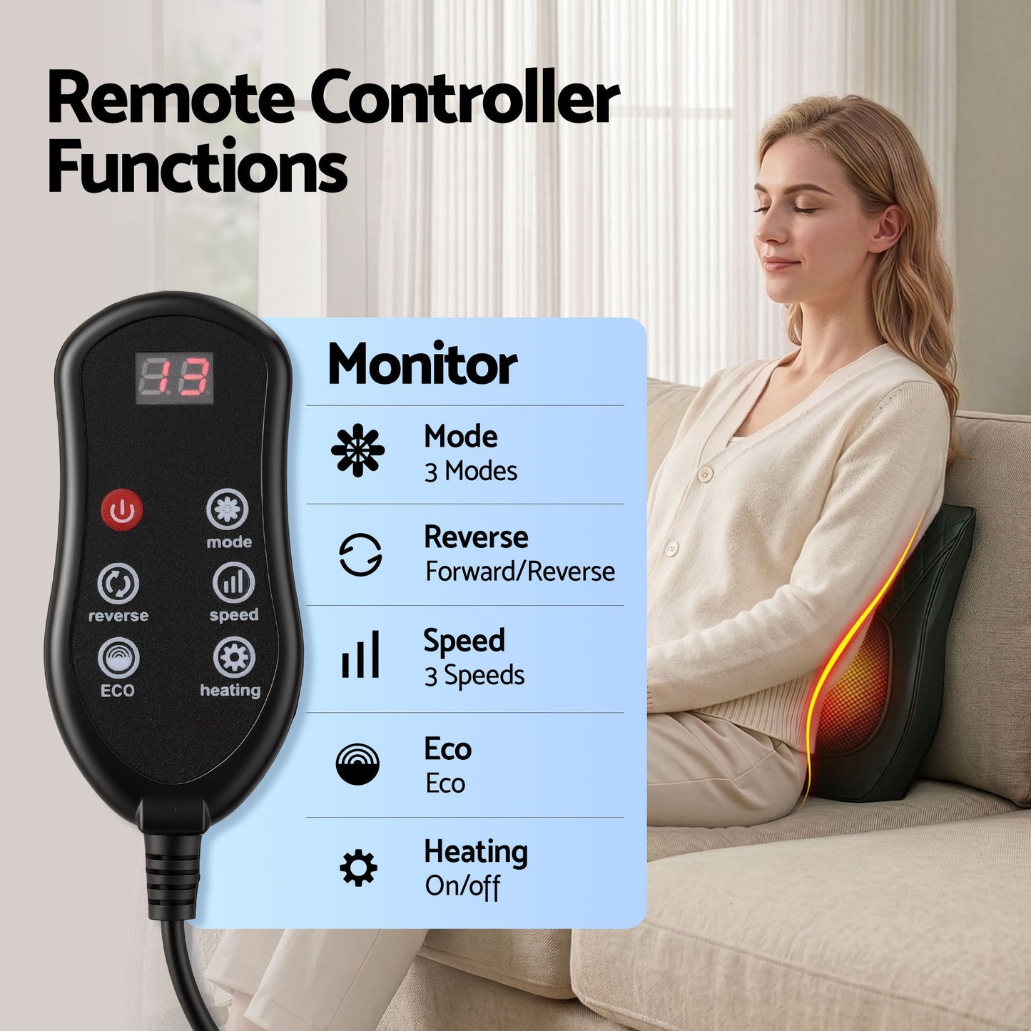 Livemor Back Massager Pillow with Heat & Traction, Neck, Shoulder Ergonomic Backrest for Office Chair & Lumbar Support- Large