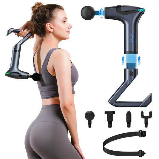 3-in-1 Massage Gun with Extendable Handle & Back Strap – 12-Speed Deep Tissue Muscle Massager, 4 Attachments, Yellow or Black
