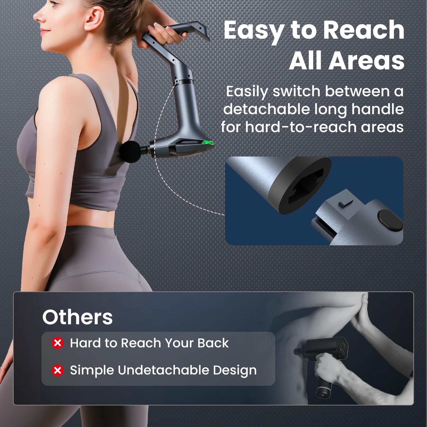 3-in-1 Massage Gun with Extendable Handle & Back Strap – 12-Speed Deep Tissue Muscle Massager, 4 Attachments, Yellow or Black