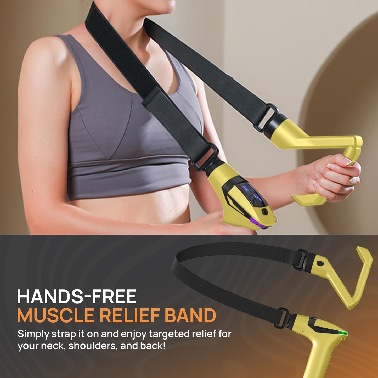 3-in-1 Massage Gun with Extendable Handle & Back Strap – 12-Speed Deep Tissue Muscle Massager, 4 Attachments, Yellow or Black
