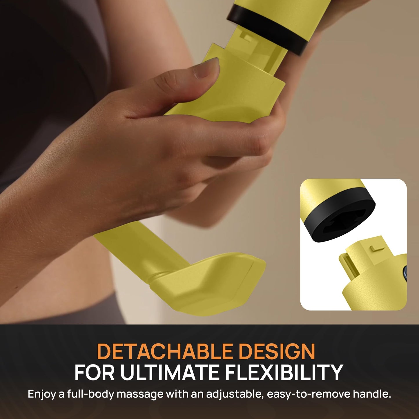 3-in-1 Massage Gun with Extendable Handle & Back Strap – 12-Speed Deep Tissue Muscle Massager, 4 Attachments, Yellow or Black