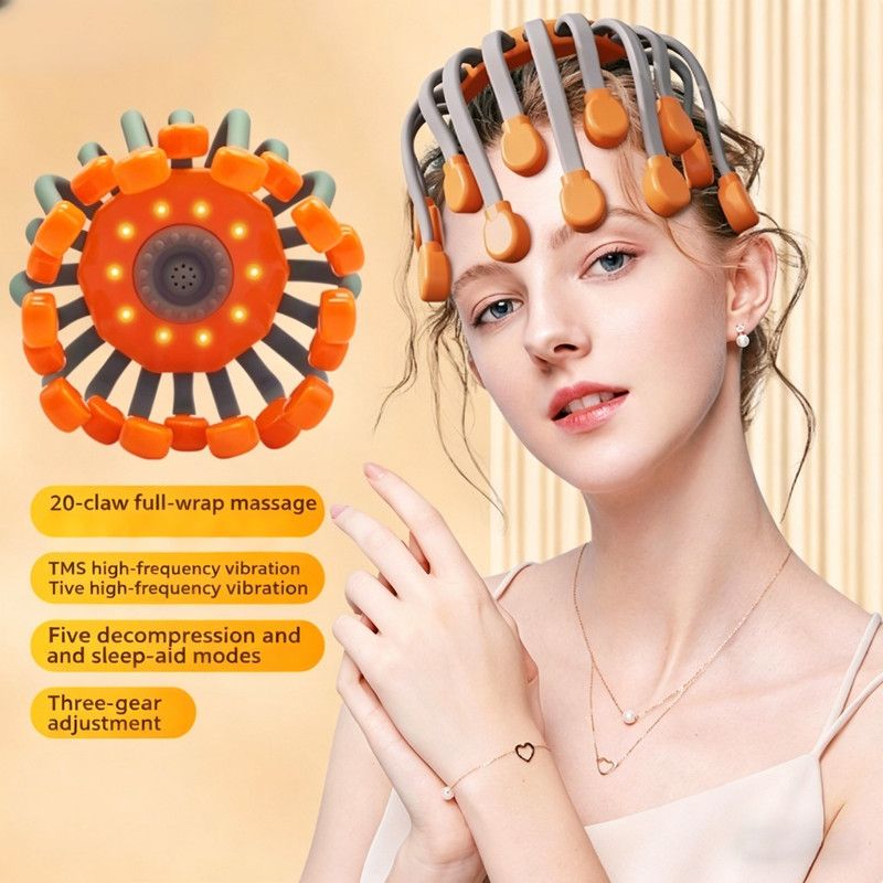 Grrvtrz Scalp Massager Motorized with 20 Individual Massage Nodes. Orange or Black