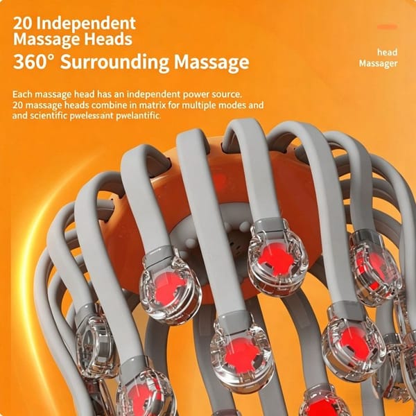Grrvtrz Scalp Massager Motorized with 20 Individual Massage Nodes. Orange or Black