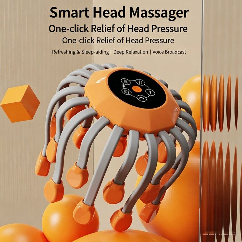 Grrvtrz Scalp Massager Motorized with 20 Individual Massage Nodes. Orange or Black