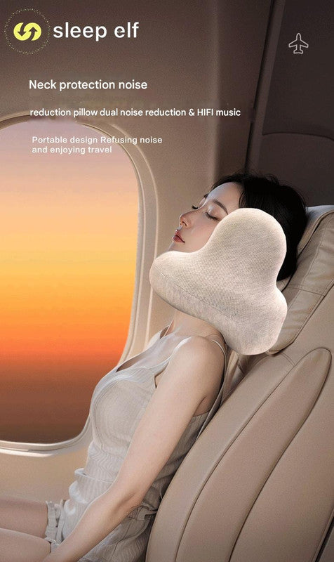 Smart Neck Pillow with Dual Noise Reduction, HIFI Bluetooth Music & Graphene Heating - Sleep Elf" Travel Pillow (Navy blue)